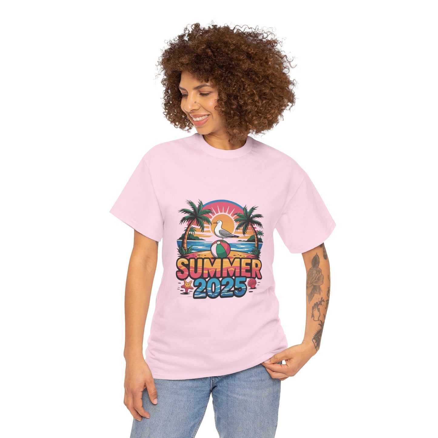 Summer 2025 Unisex Heavy Cotton Tee - Beach Vibes Graphic T-Shirt