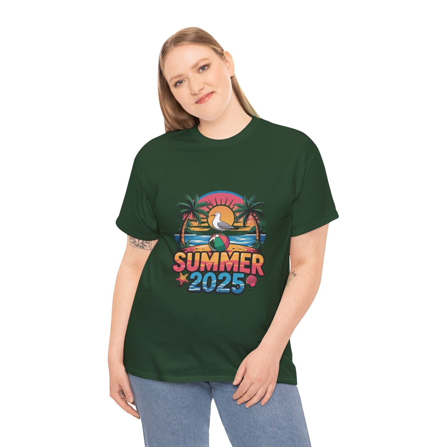 Summer 2025 Unisex Heavy Cotton Tee - Beach Vibes Graphic T-Shirt