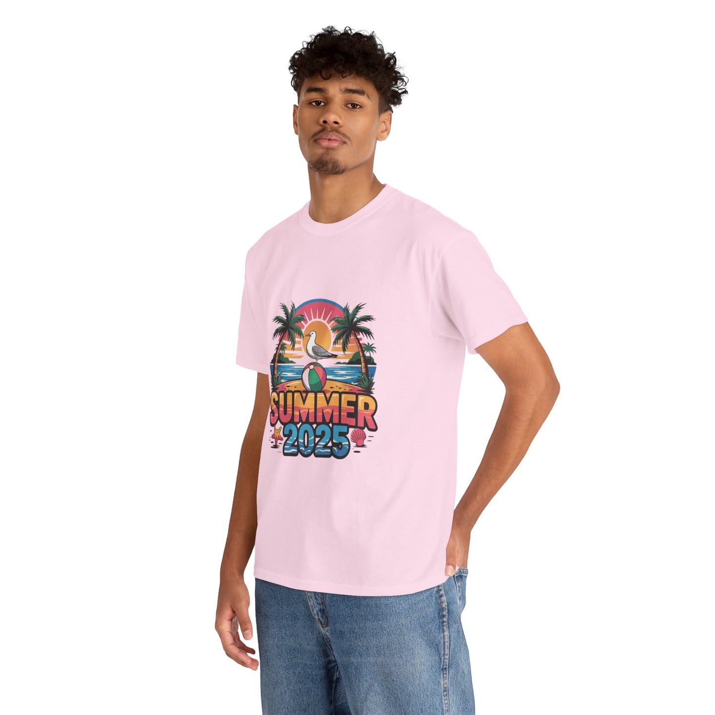Summer 2025 Unisex Heavy Cotton Tee - Beach Vibes Graphic T-Shirt