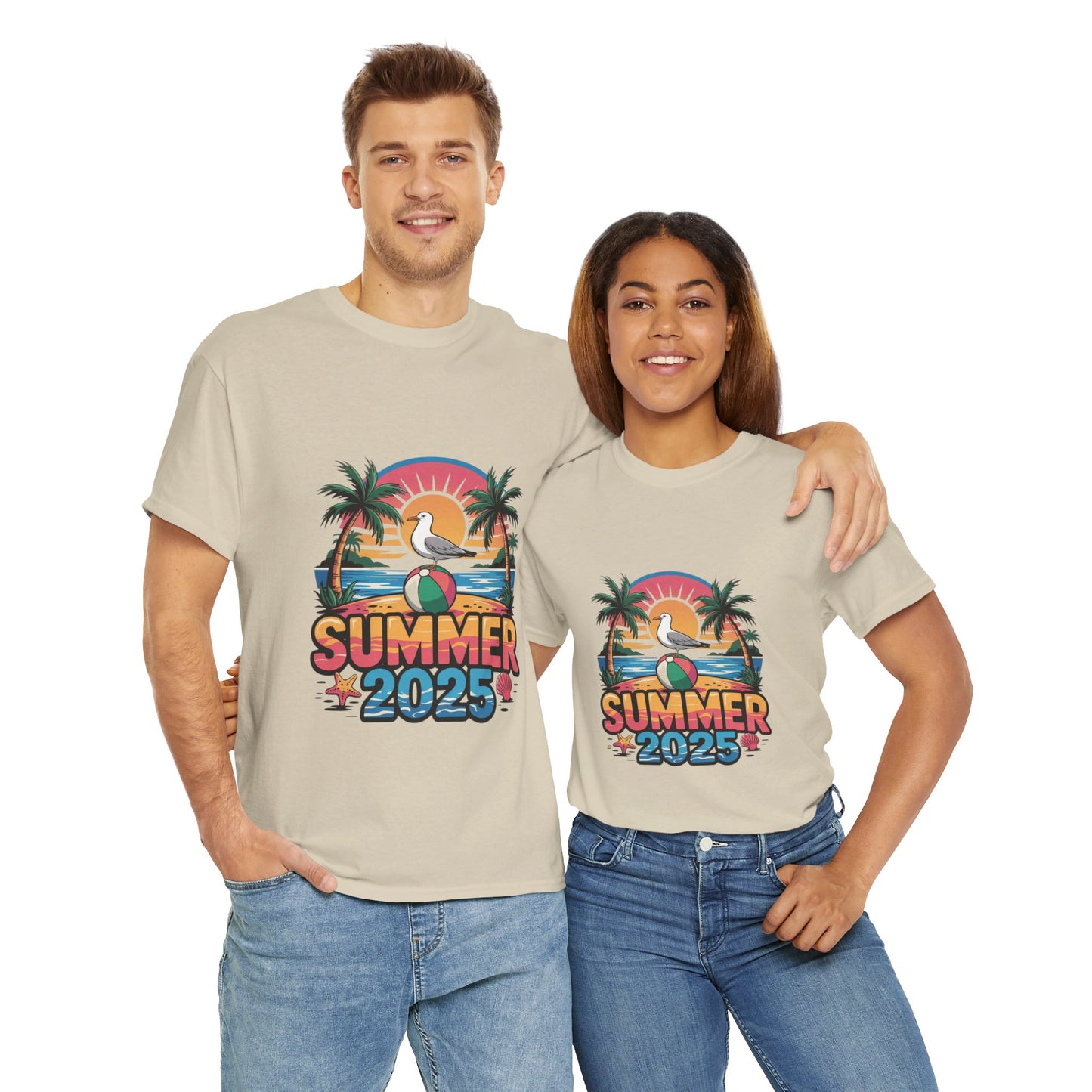 Summer 2025 Unisex Heavy Cotton Tee - Beach Vibes Graphic T-Shirt