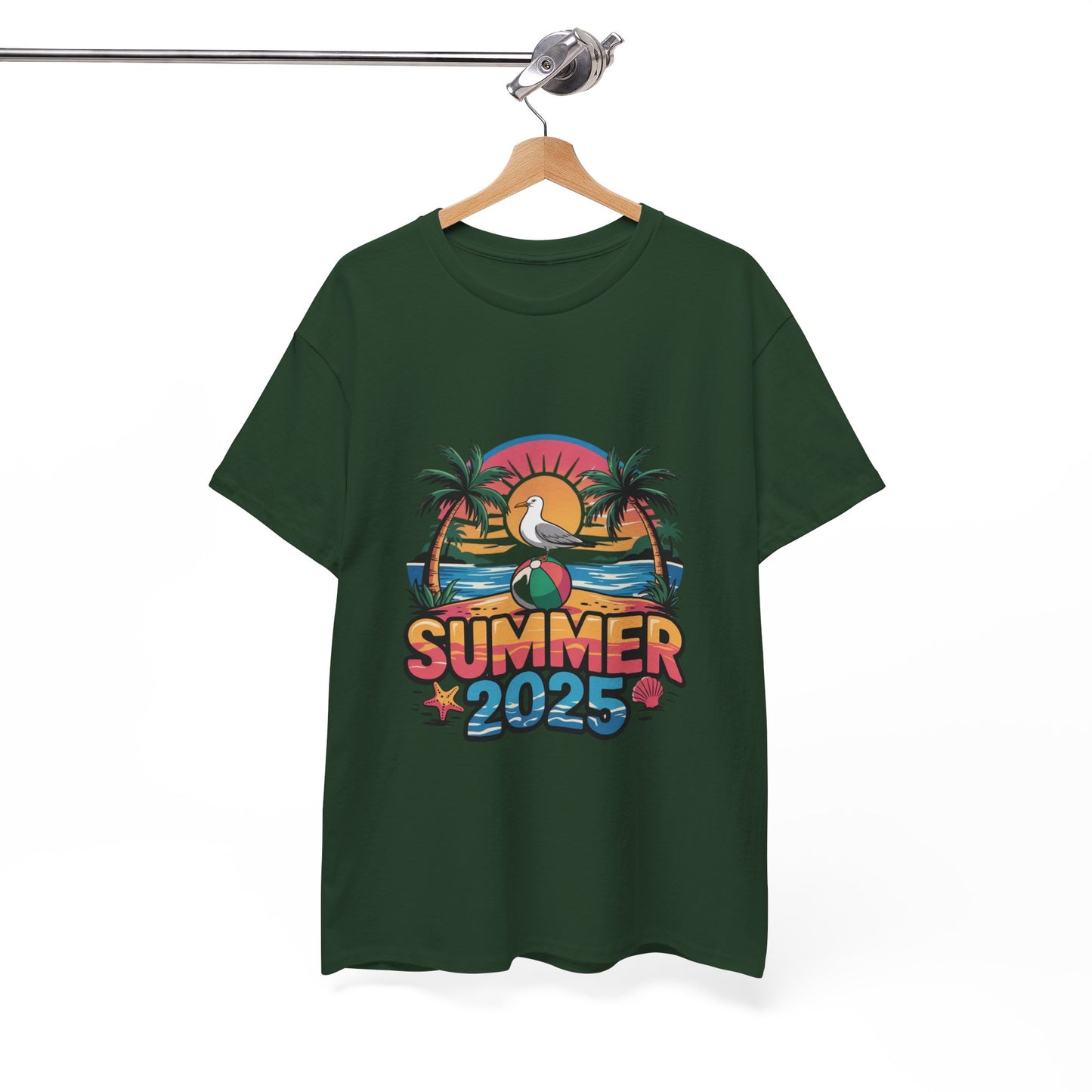 Summer 2025 Unisex Heavy Cotton Tee - Beach Vibes Graphic T-Shirt