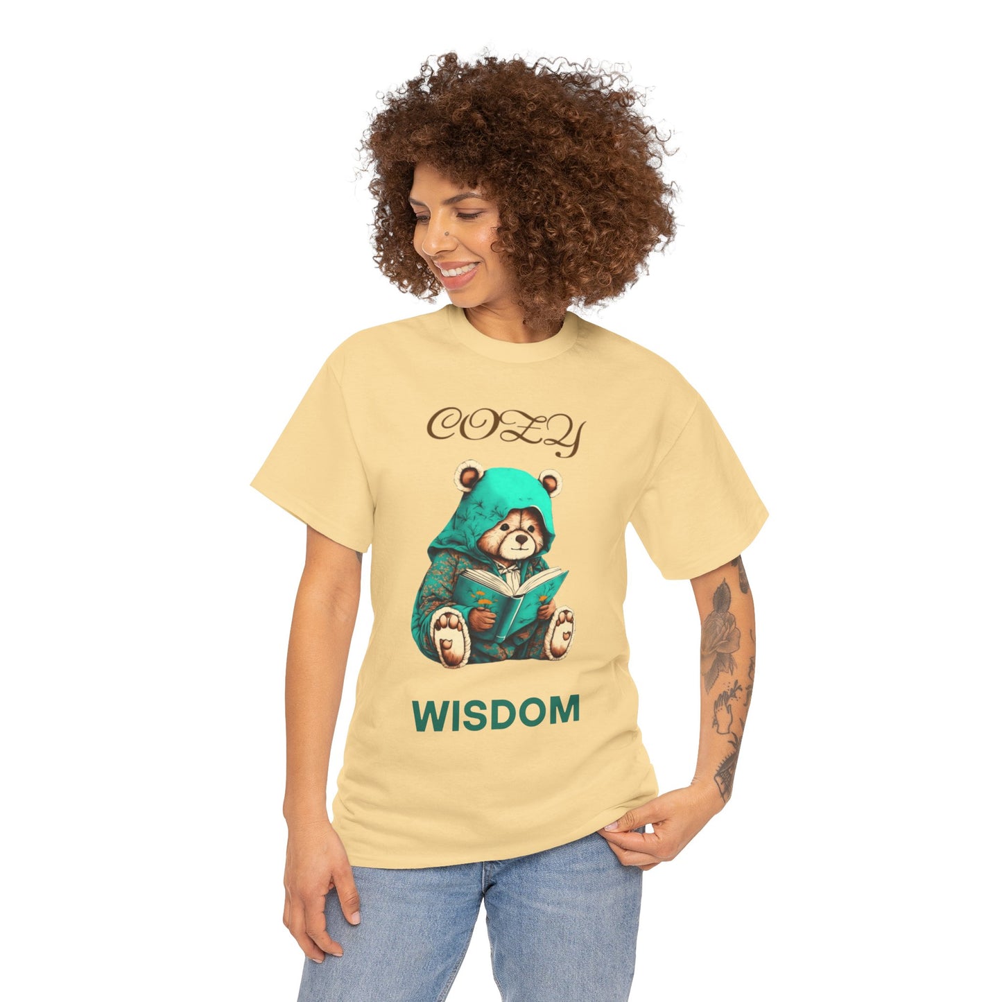 Cozy Wisdom Bear Tee | Unisex Heavy Cotton, Cute Animal Shirt, Perfect Gift for Book Lovers, Relaxed Vibe, Casual Style